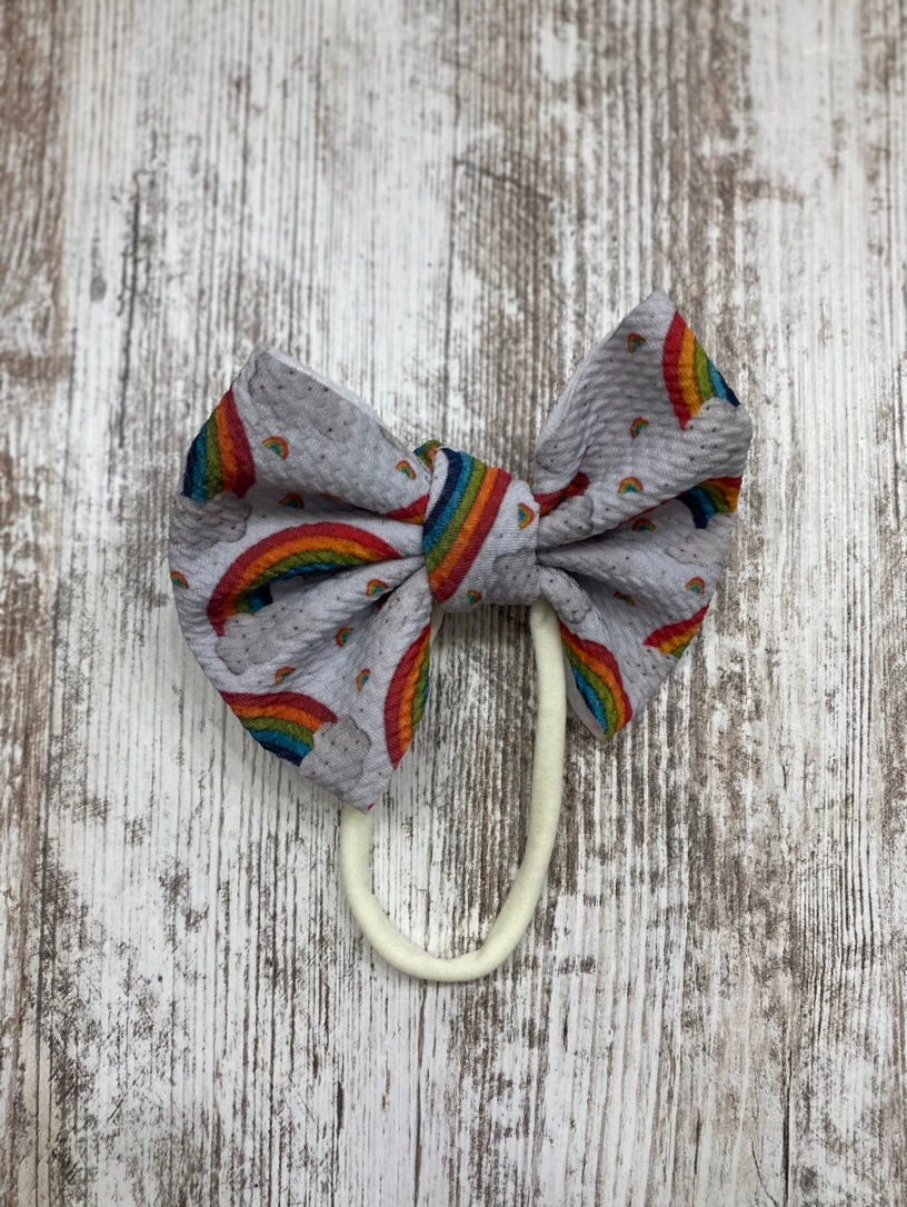 Rainbow on Grey Baby Bow