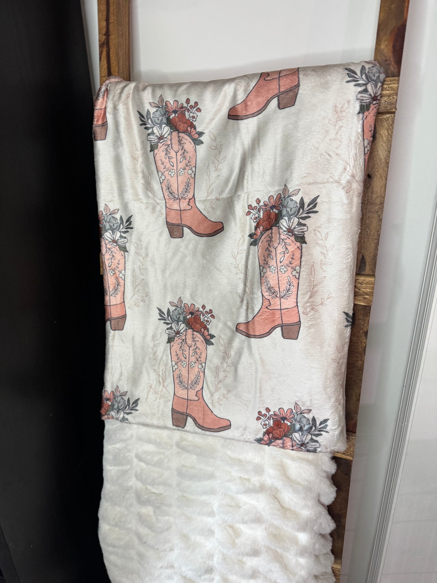 Floral Cowboy Boots Plush Blanket