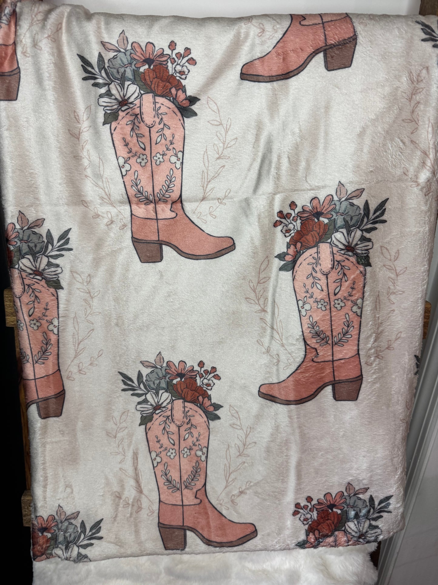 Floral Cowboy Boots Plush Blanket