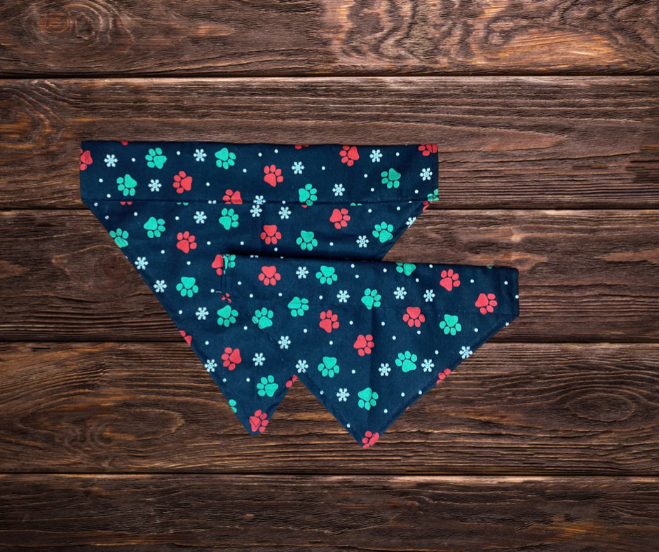 Red and Green paw prints Dog Bandana