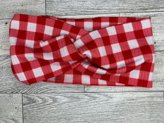 Red Plaid Rib Headband