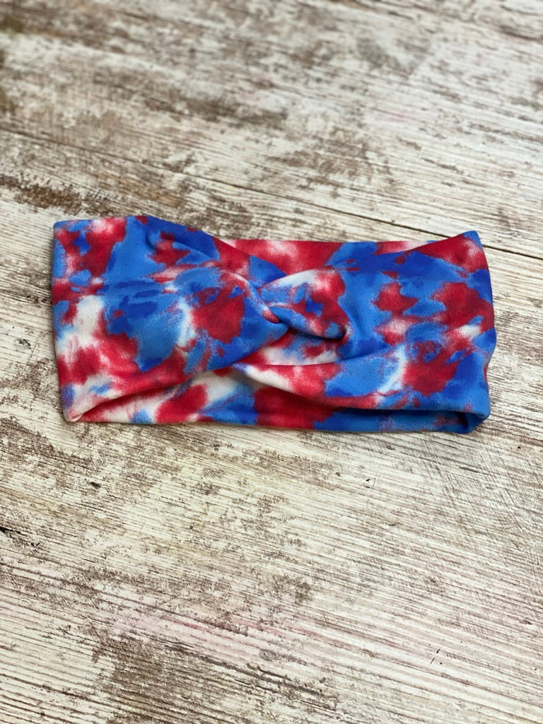 Red & White & Blue Tie Dye Headband