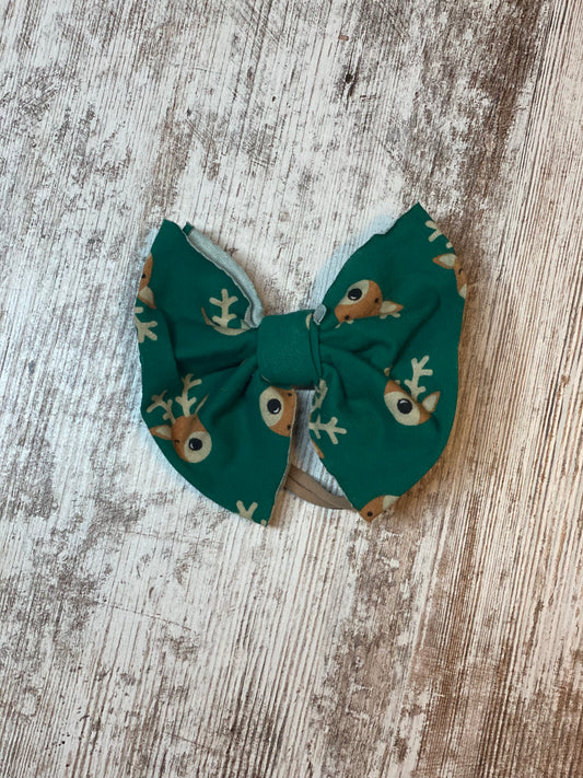 Green Reindeer Baby Bow